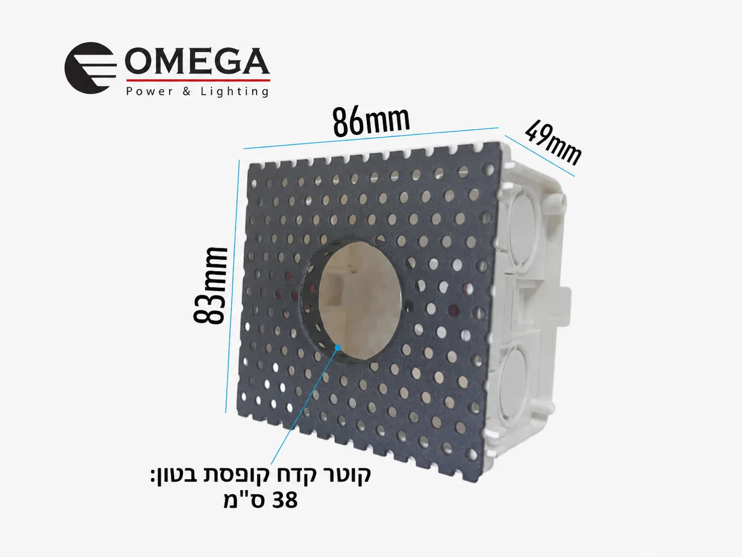 שרטוט מידות ומבנה אחורי של גוף תאורה שקוע קיר LINE
