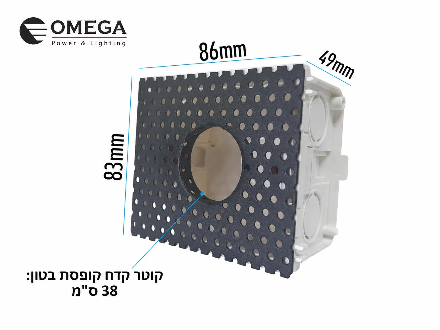 שרטוט מידות ומבנה אחורי של גוף תאורה שקוע קיר CONE