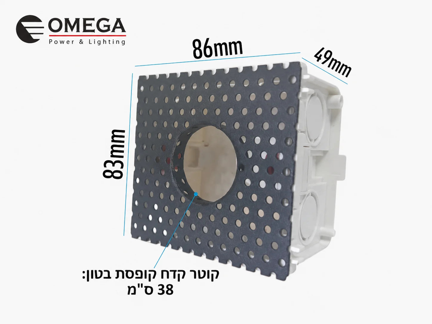 שרטוט מידות ומבנה אחורי של גוף תאורה שקוע קיר LINE