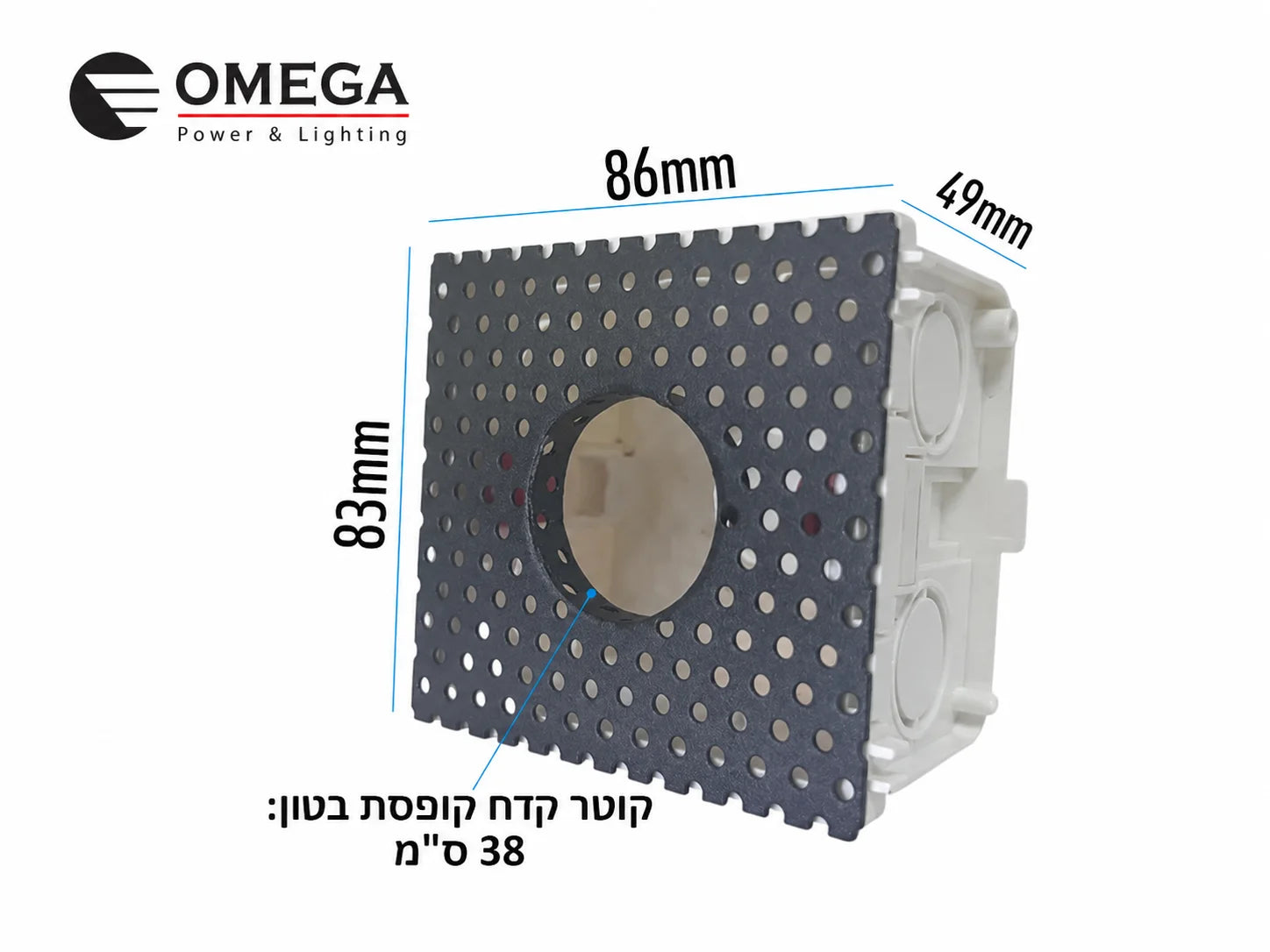 שרטוט מידות ומבנה אחורי של גוף תאורה שקוע קיר MOUSE