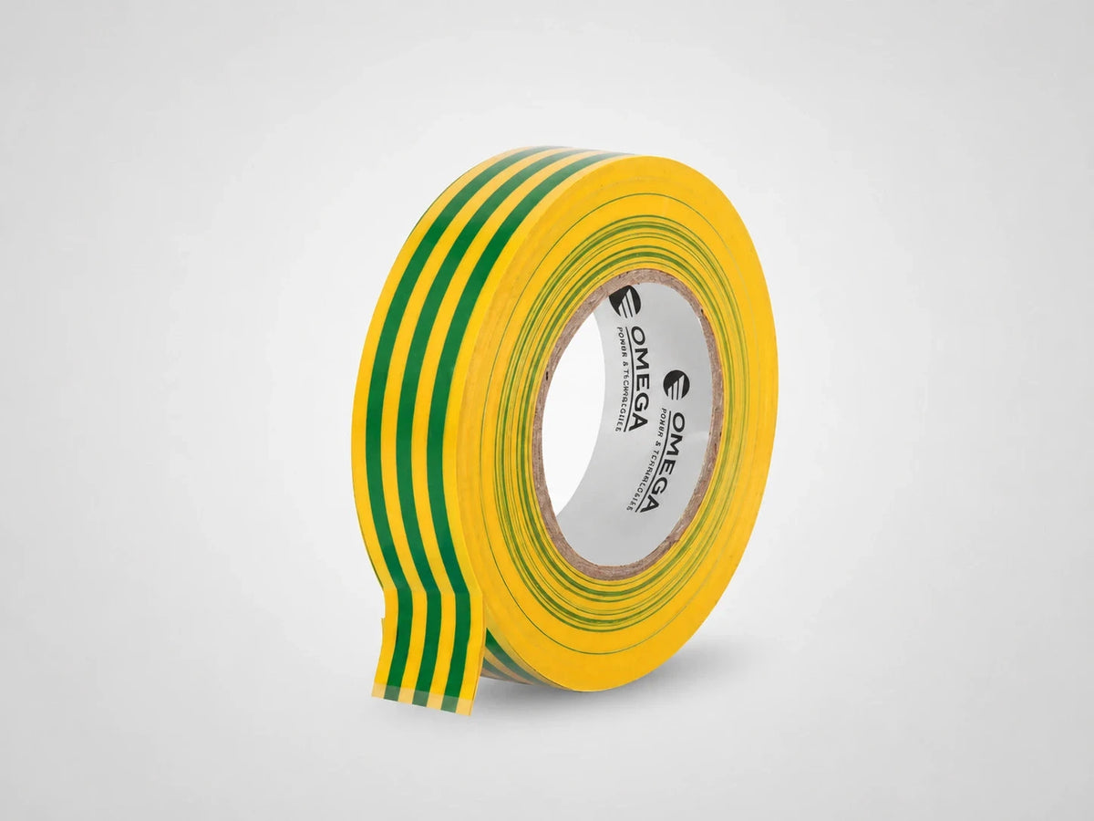 סרט PVC צהוב-ירוק מגולגל עם קצה סרט משוחרר לצורך סימון והארקה