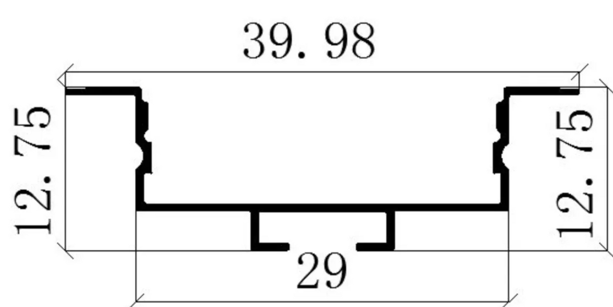 פרופיל אלומיניום לתאורת לד שקוע גבס 40X10 ממ – גוף בלבד (ללא לד וללא שנאי)