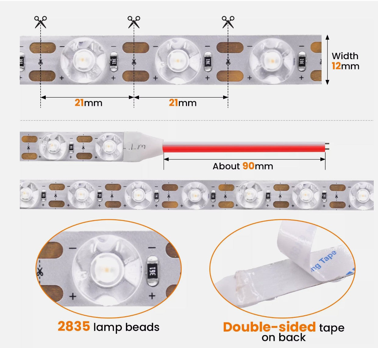 פס לד עם עדשות 24V 3030 באורך 20 מטר