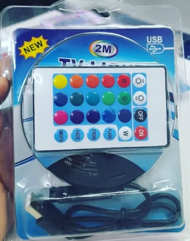 ערכת תאורת לד צבעונית באריזה שקופה עם שלט, בקר וכבל שחור