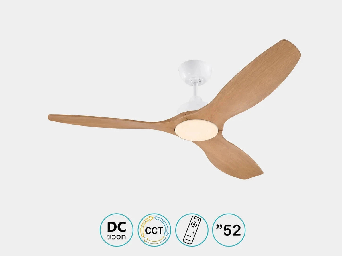 מאוורר תקרה Westinghouse עם כנפי עץ, גוף לבן וסמלי מאפייני המוצר