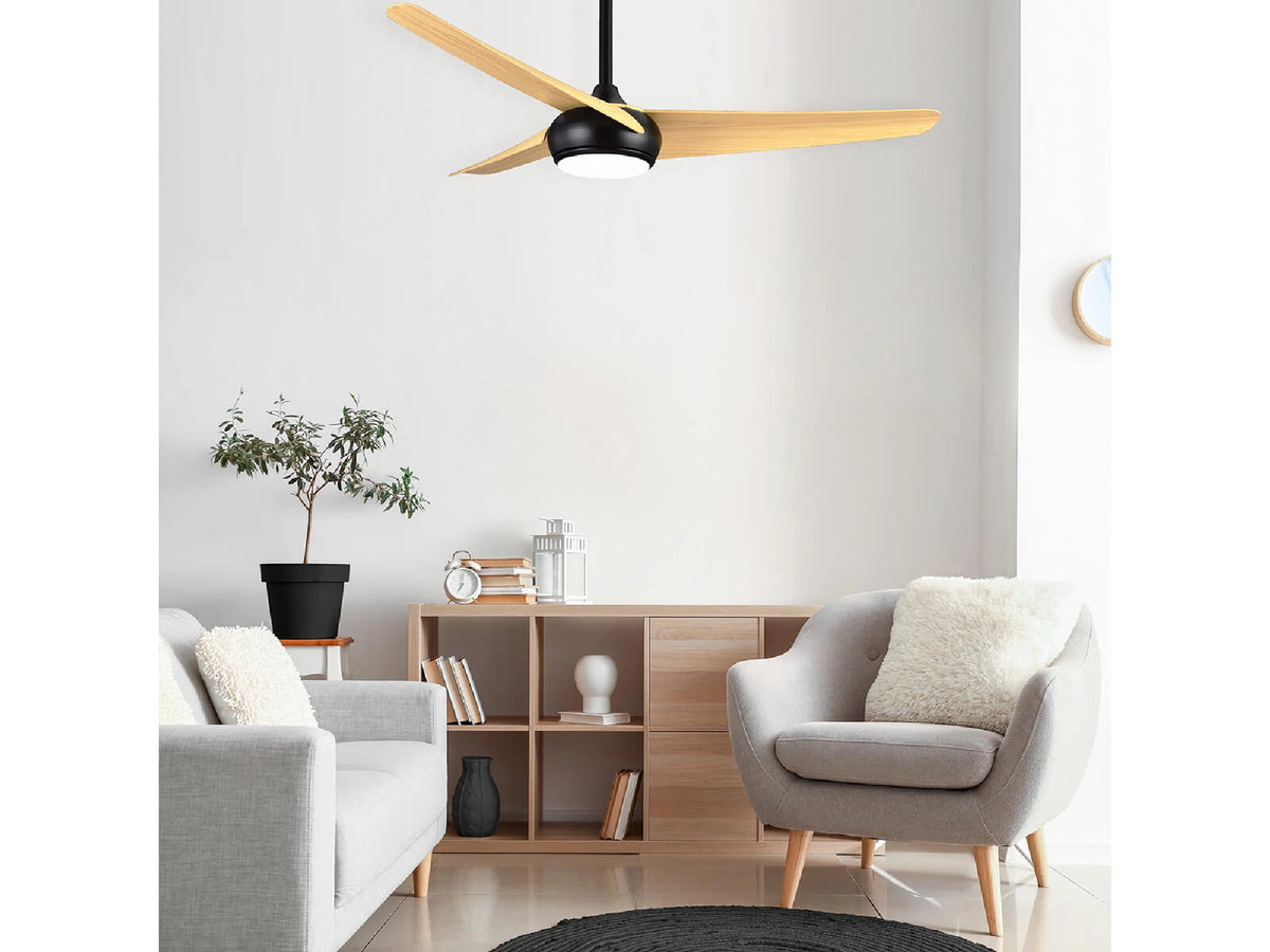 מאוורר תקרה "52 דגם DANIEL עם שלט-שחור ועץ - Ceiling Fan with Light באתר לדמרקט