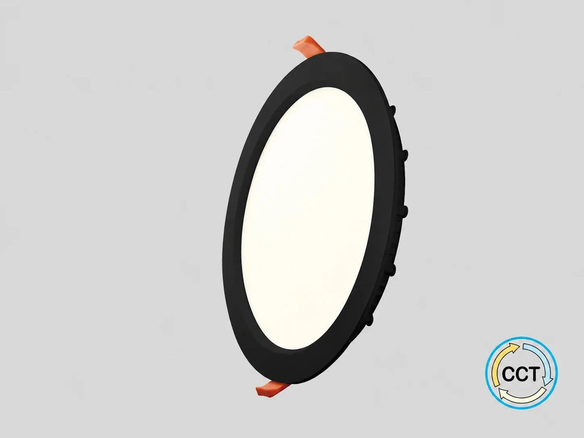 פאנל LED שקוע עגול שחור של FSL עם מסגרת דקה וקפיצי התקנה כתומים