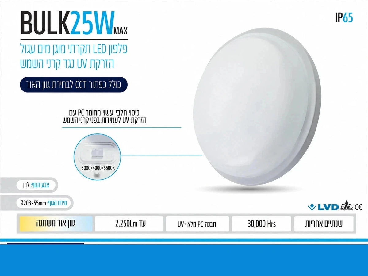 כרטיס מפרט לגוף תאורה BULK 25W עגול לבן לשימוש חוץ
