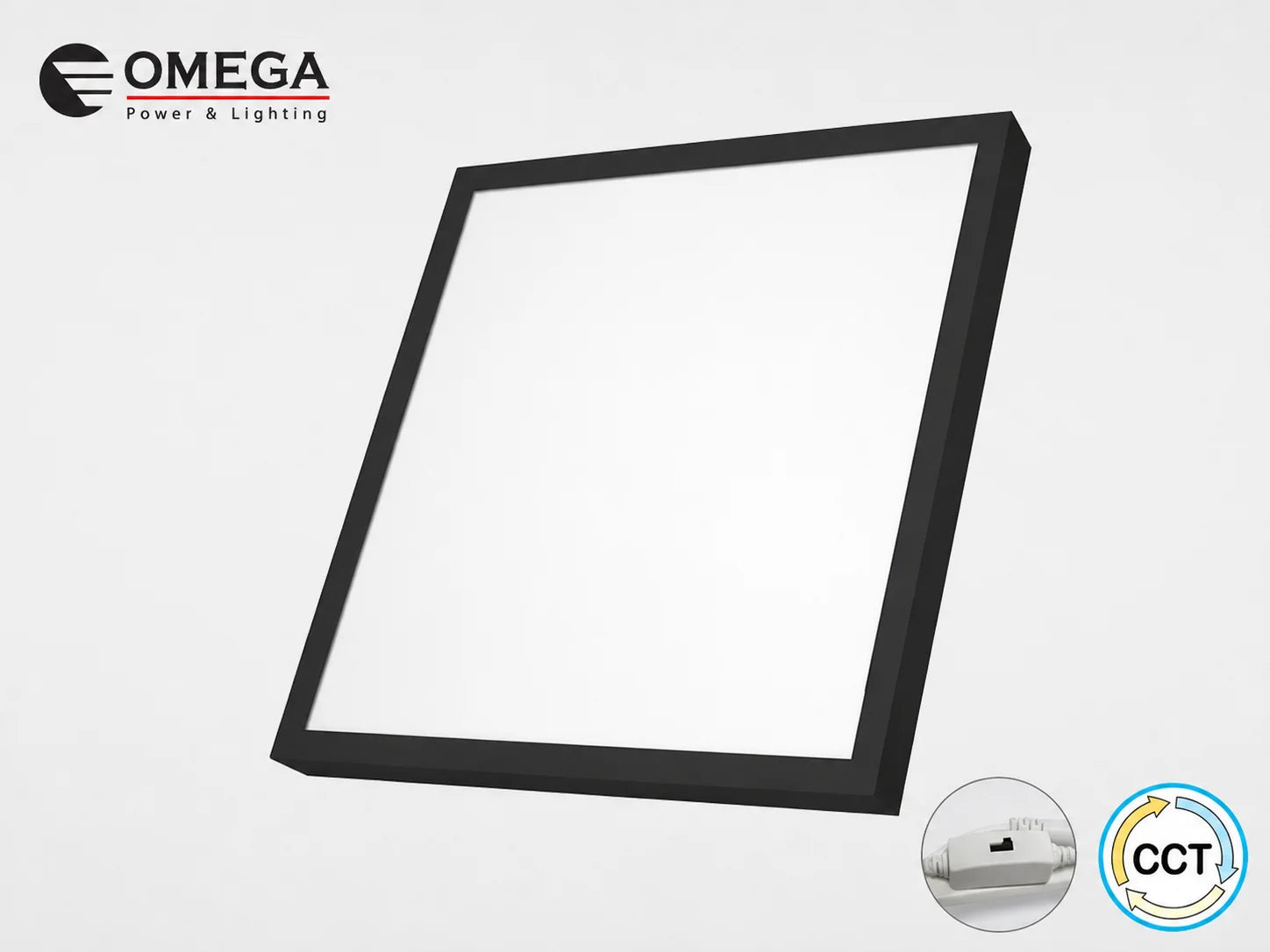 גוף תאורה מרובע של OMEGA בגימור שחור במבט אלכסוני