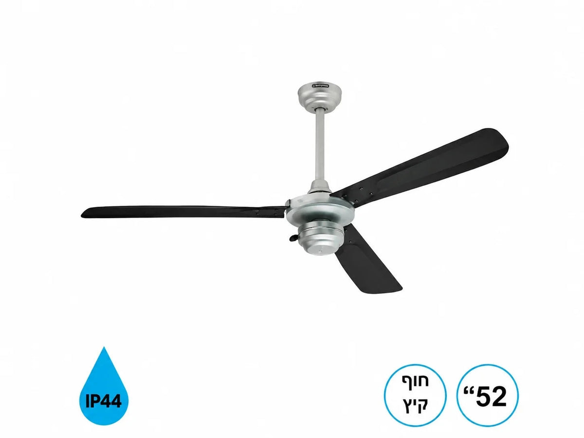 מאוורר תקרה Westinghouse עם שלוש כנפיים שחורות וסמלי מאפייני המוצר