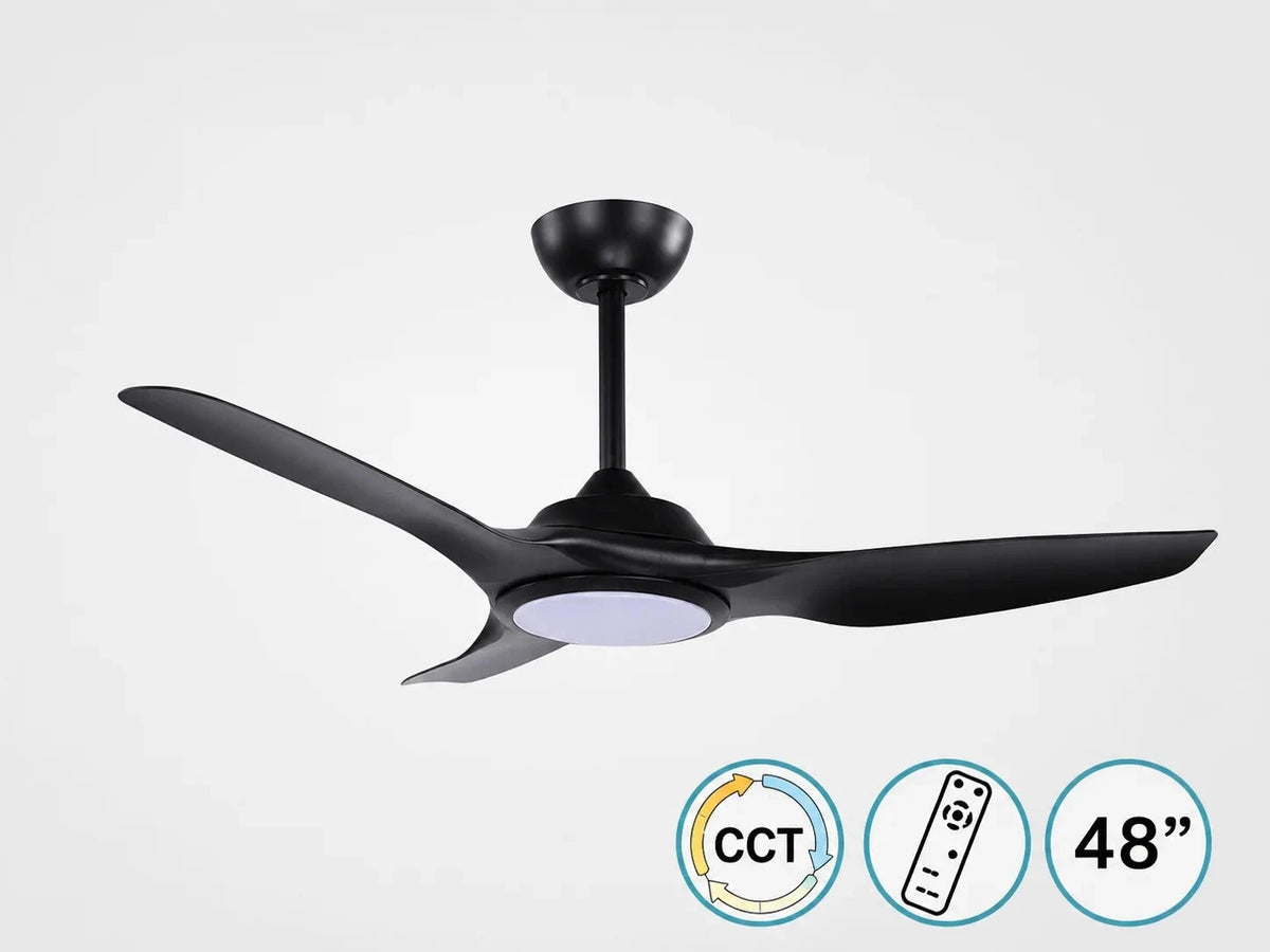 מאוורר תקרה Superiore CCT 46 אינץ' שחור עם LED ומנוע DC, דגם NTP-SPR46-BK-LED