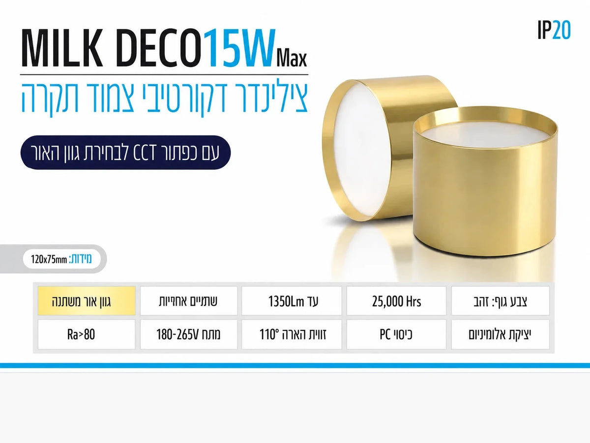 גוף תאורה צמוד תקרה עגול בגימור זהב מתוך קטלוג OMEGA, דגם MILK DECO 15W.
