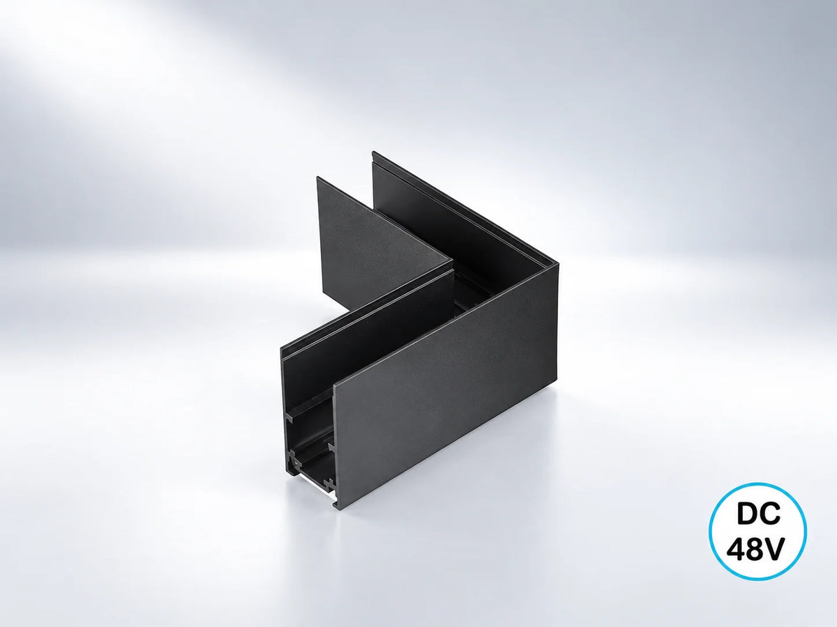 מחבר זוויתי על הטיח LINE של OMEGA לפס צבירה מגנטי בגימור שחור מט.