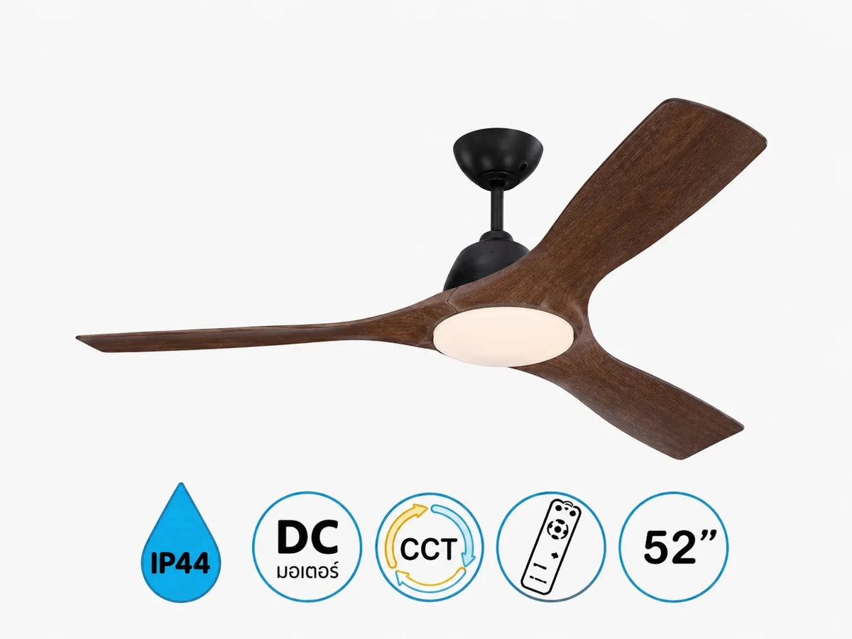 מאוורר תקרה Westinghouse 52 אינץ׳ עם כנפי עץ כהות, מנוע DC ותאורה מובנית