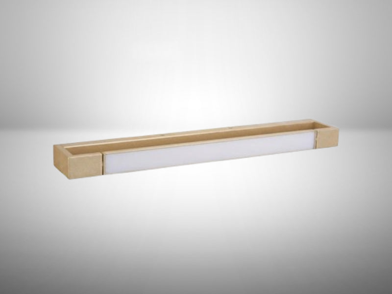 גוף תאורה צמוד קיר מלבני דגם FRAME בגימור זהב מט עם פסי תאורה לבנים.