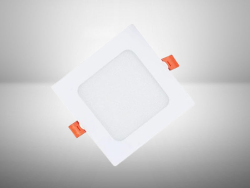 פאנל LED שקוע מרובע לבן עם מסגרת רחבה וקפיצי התקנה כתומים