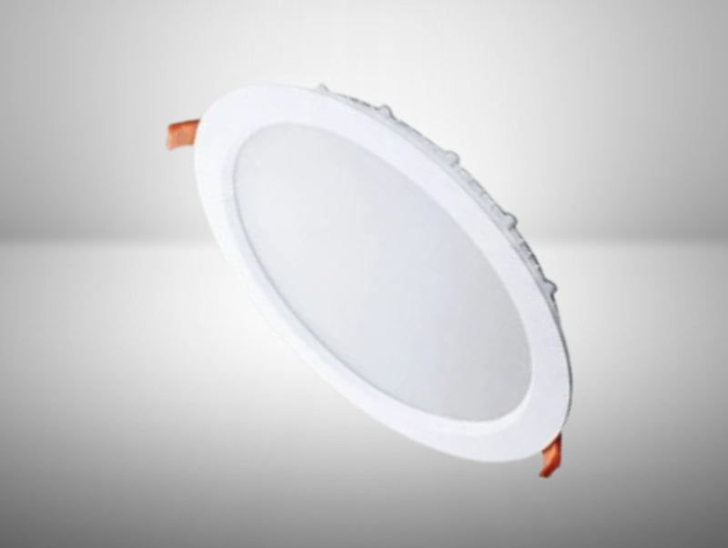 פאנל LED שקוע עגול לבן עם מסגרת דקה וקפיצי התקנה כתומים