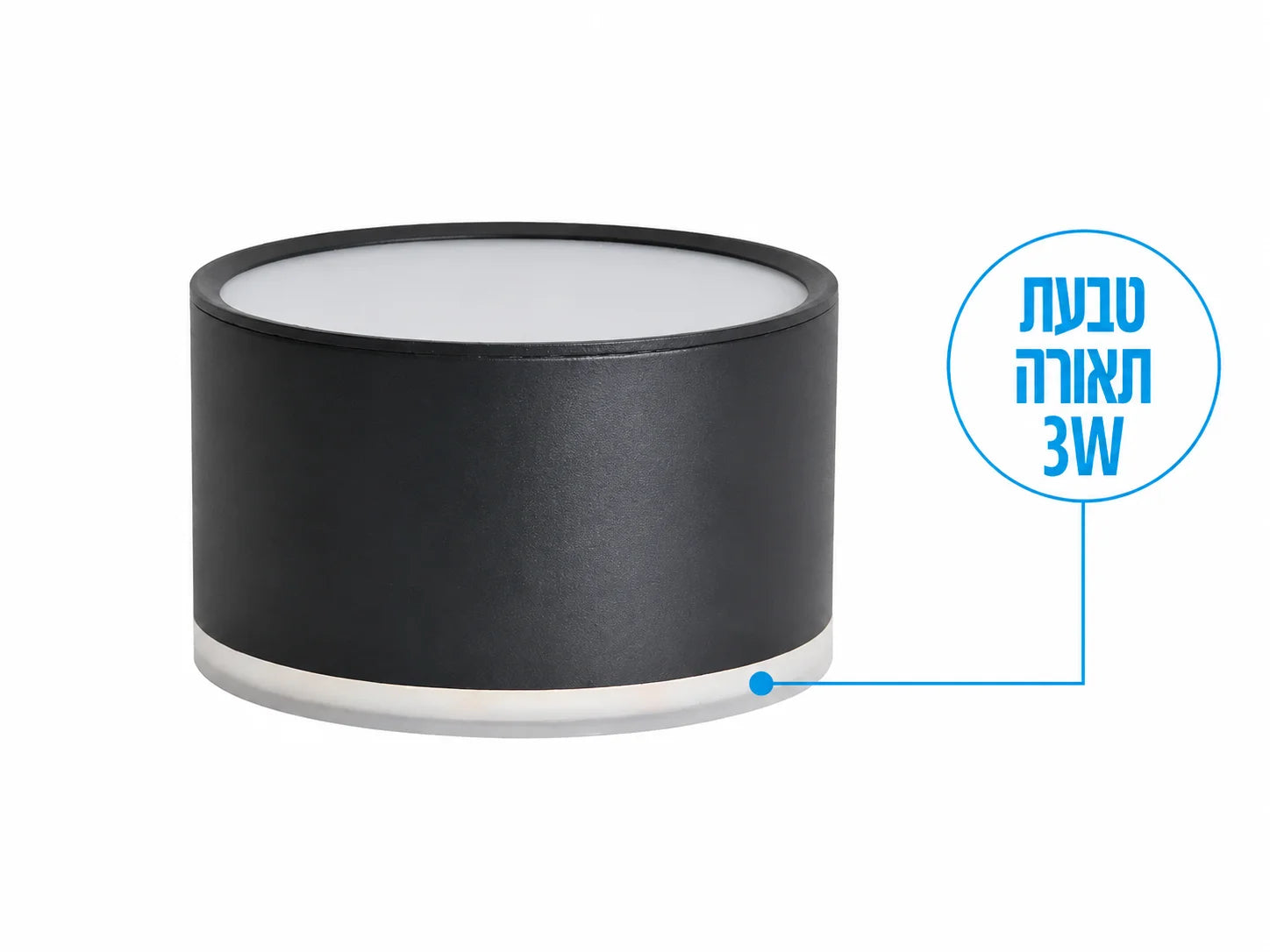 גוף תאורה צמוד תקרה שחור בעיצוב גלילי בתצוגת מוצר על רקע לבן