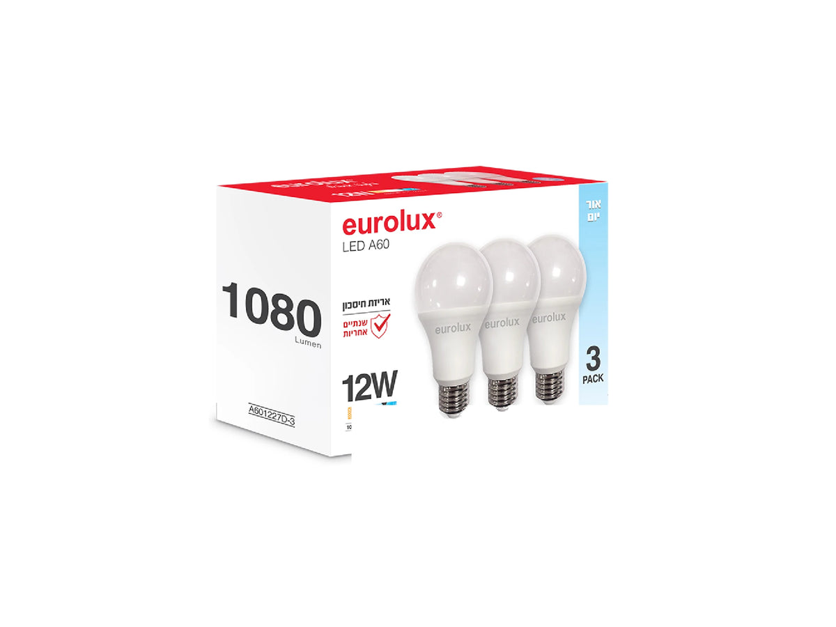 מארז 3 יח' נורות לד 1050 לומן 6000K A60 12W E27 אור יום - LED Bulbs באתר לדמרקט
