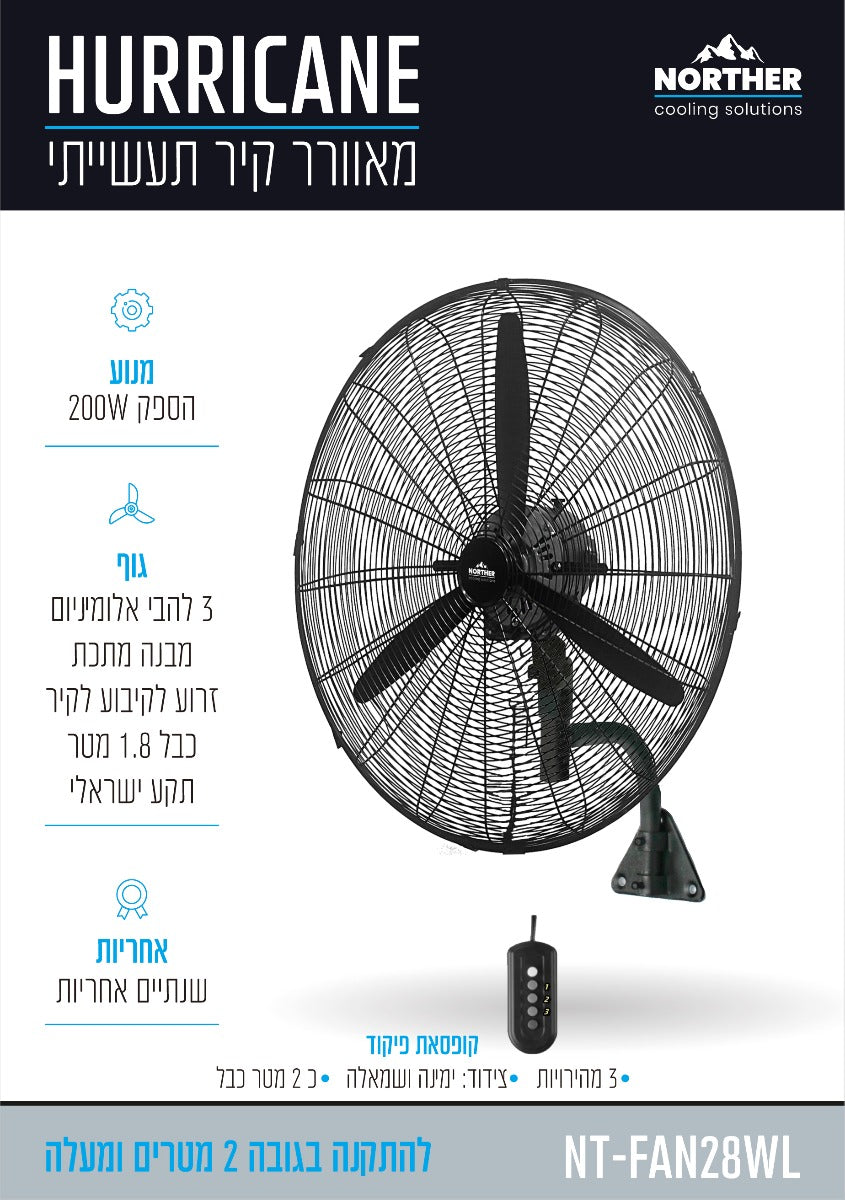 מאוורר תעשייתי 200W 28" Hurricane לקיר NORTHER - מאווררים לתעשייה באתר לדמרקט