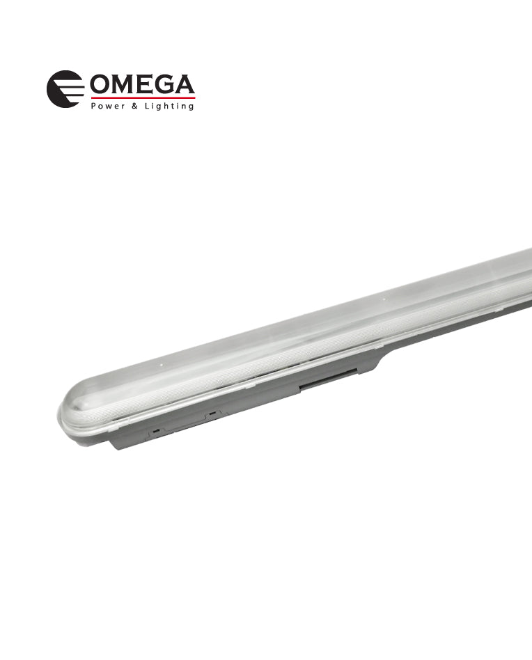 גוף תאורת לד ליניארי מוארך LUX 40W עם כיסוי שקוף ובסיס אפור, המיועד לתאורת קיר ותקרה חיצונית.
