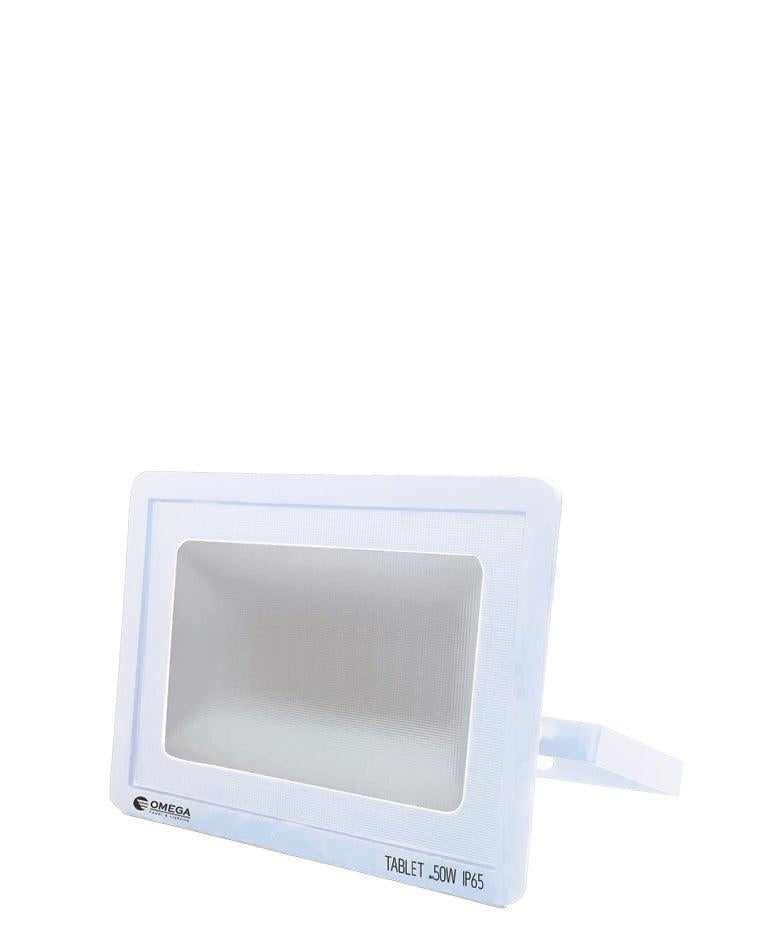 פנס הצפה TABLET בעיצוב מלבני שטוח ובצבע לבן עם זרוע תלייה מתכווננת