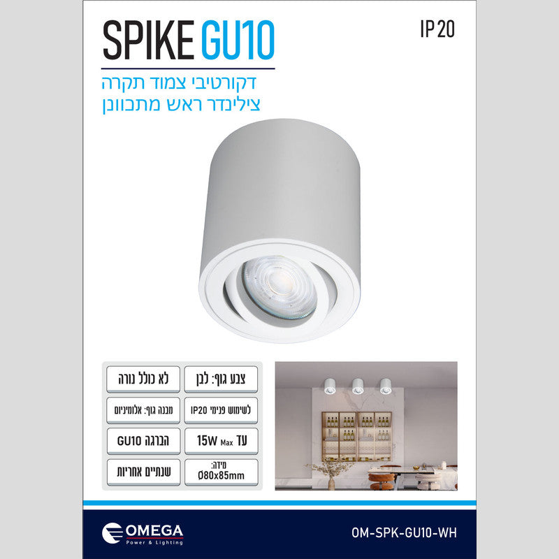 צלינדר ראש מתכוונן דגם SPIKE - גוף תאורה צילינדר באתר לדמרקט
