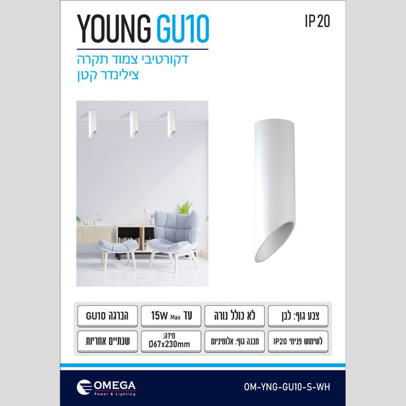צלינדר צמוד תקרה YOUNG S GU10 צבע לבן - גוף תאורה צילינדר באתר לדמרקט