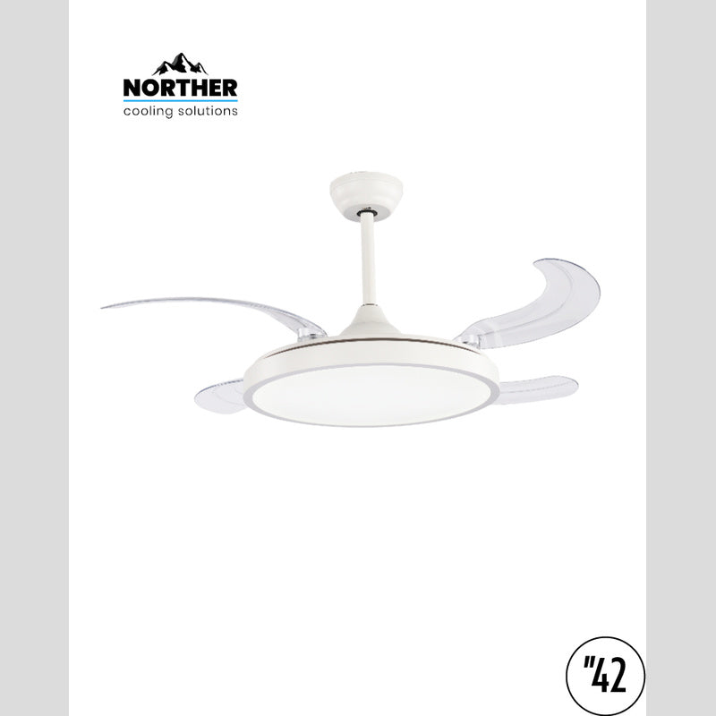 מאוורר תקרה 42" ROSE כנפיים מתקפלות +שלט ולד 36W CCT לבן עם 4 כנפיים שקופות NORTHER - Ceiling Fan with Light באתר לדמרקט