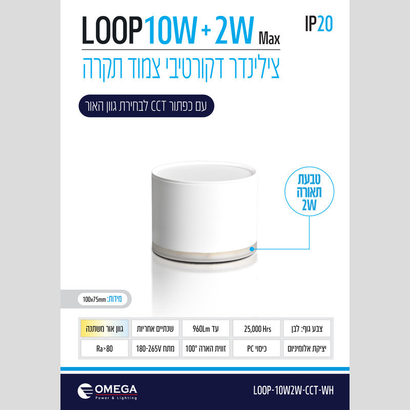 צלינדר LOOP עם טבעת הארה עליונה - גוף תאורה צילינדר באתר לדמרקט