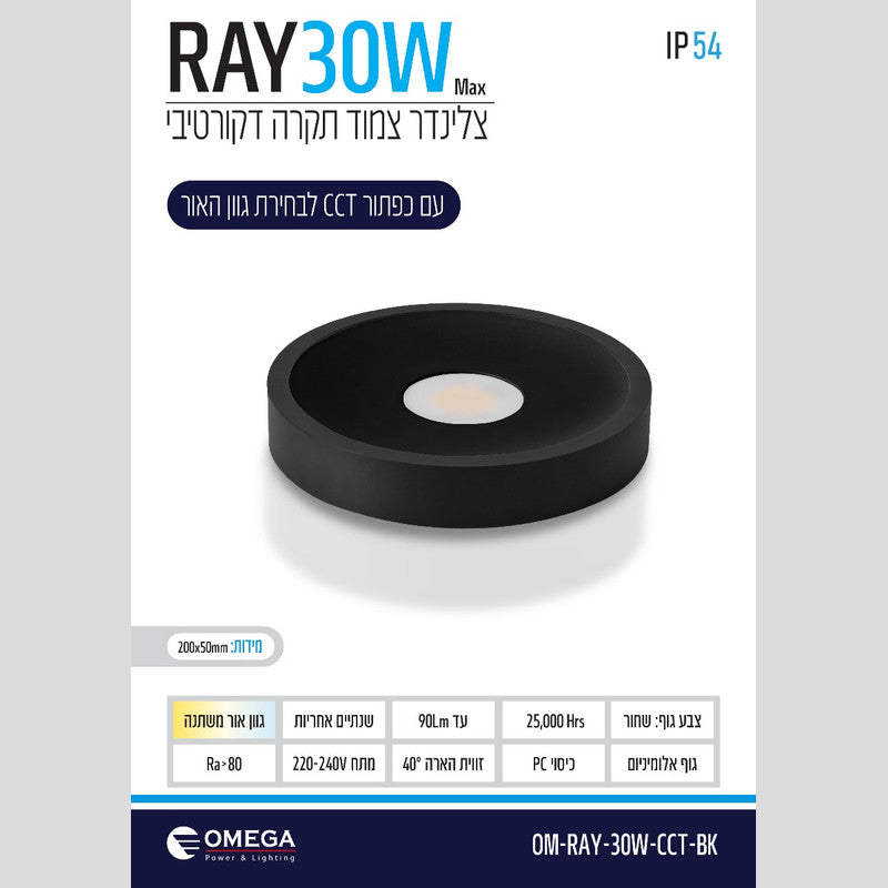 צלינדר מוגן מים 30W דגם RAY - גוף תאורה צילינדר באתר לדמרקט