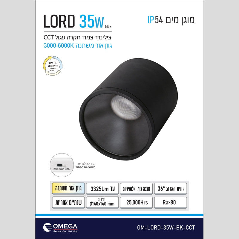 צלינדר LORD מוגן מים CCT - גוף תאורה צילינדר באתר לדמרקט