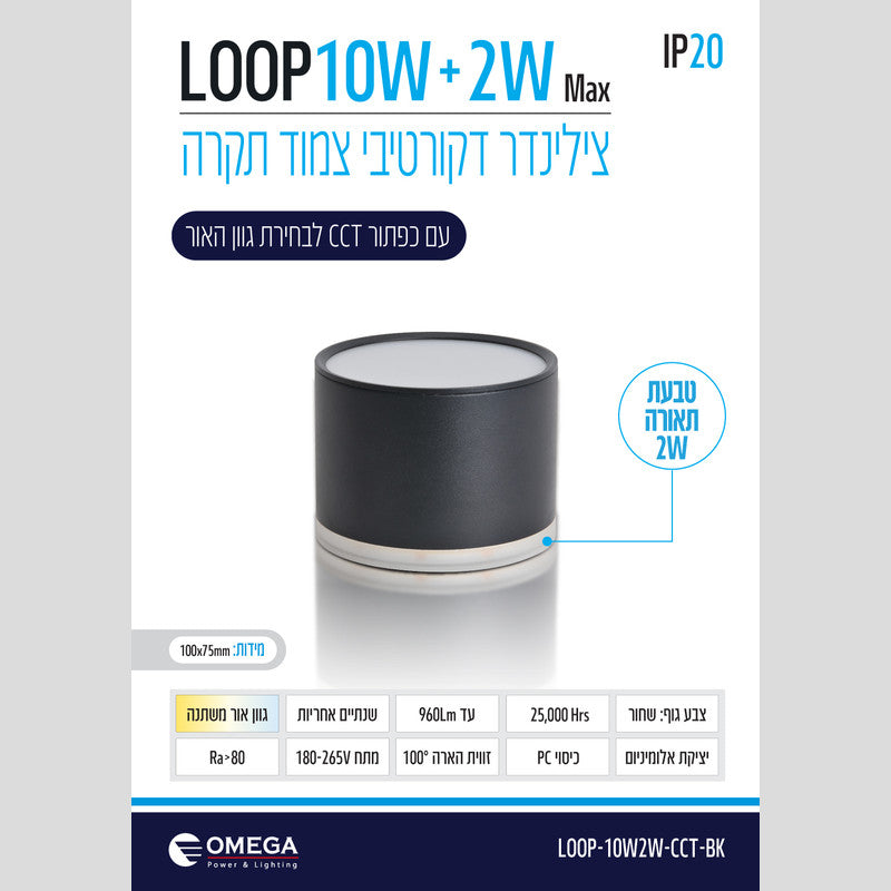 צלינדר LOOP עם טבעת הארה עליונה - גוף תאורה צילינדר באתר לדמרקט