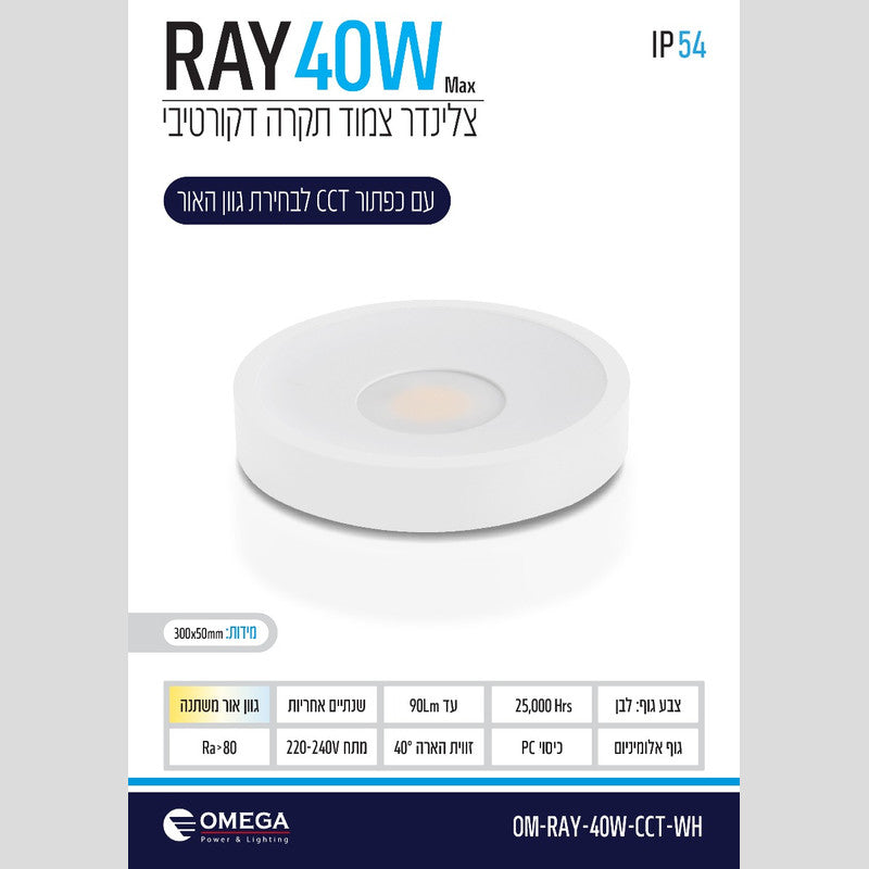 צלינדר מוגן מים 40W דגם RAY - גוף תאורה צילינדר באתר לדמרקט