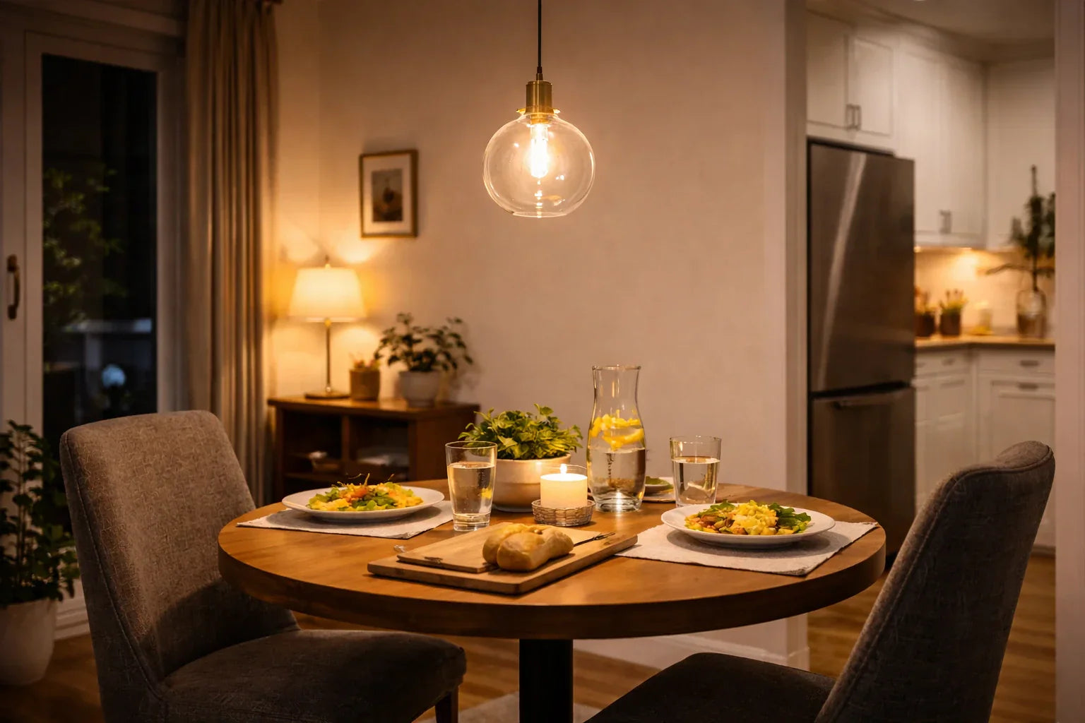 מנורת תלייה מעל שולחן אוכל