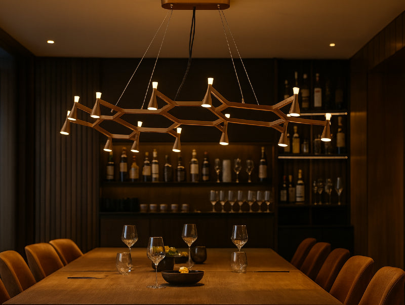 מנורת תלייה CONSTELLA מעל שולחן מסעדה ארוך