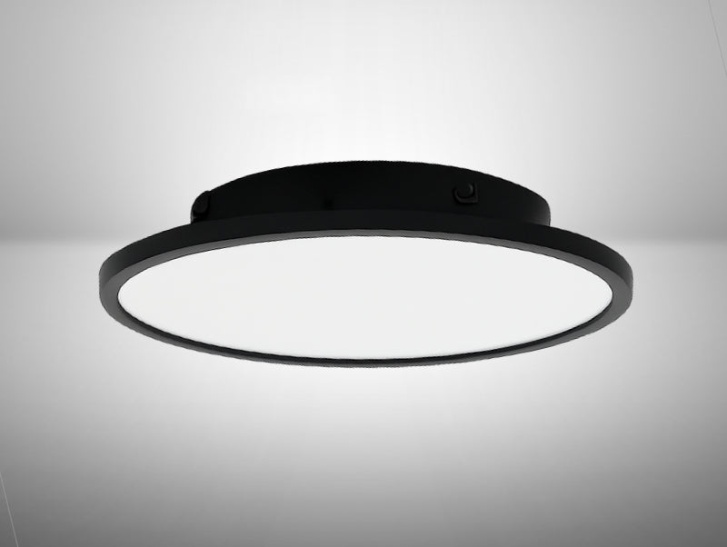 פאנל LED עגול שחור בעיצוב מרחף עם אור לבן אחיד