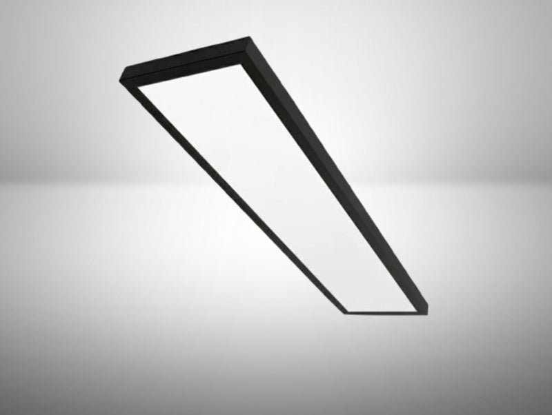 גוף תאורה ליניארי שחור מלבני עם פאנל LED לבן בעיצוב מודרני