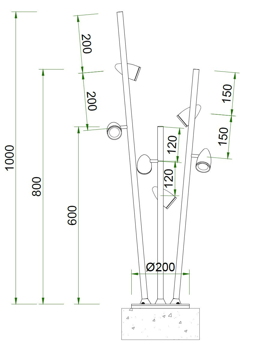 מידות של גוף תאורה TREE מוגן מים 30W