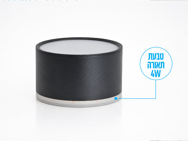 גוף תאורה צמוד תקרה גלילי שחור על רקע לבן