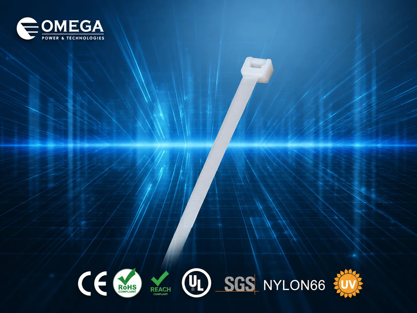 אזיקון פלסטיק לבן של OMEGA עם סימוני תקן ומאפייני המוצר