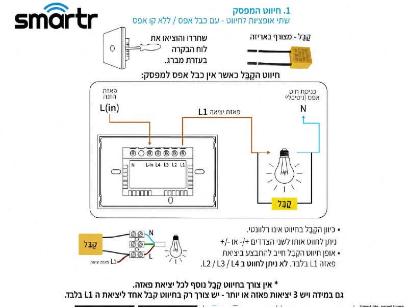 תרשים חיבור למפסק מגע חכם לבן