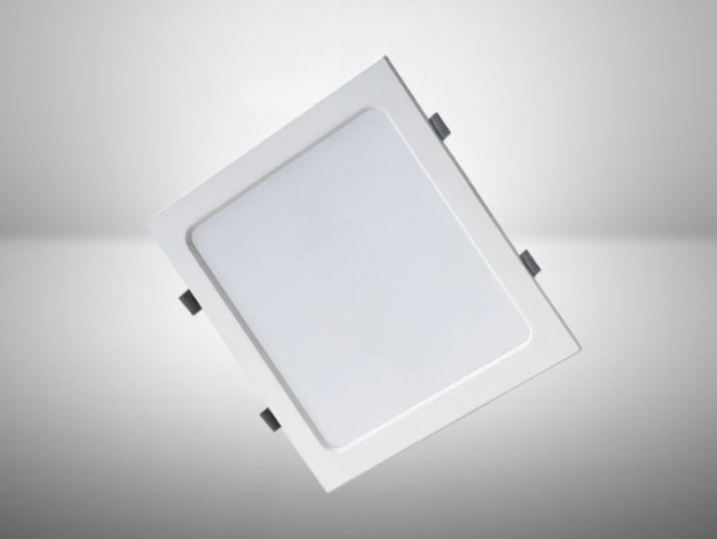 גוף תאורה שקוע מרובע לבן במבט אלכסוני עם קפיצי התקנה
