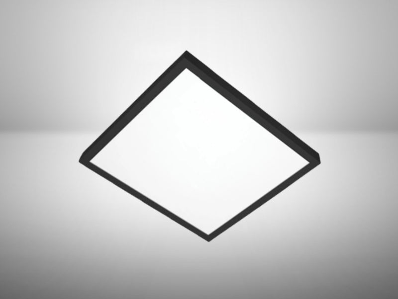 פאנל LED מרובע עם מסגרת שחורה דקה ופיזור אור לבן אחיד