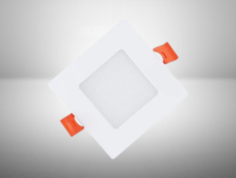 פאנל LED שקוע מרובע לבן עם מסגרת רחבה וקפיצי התקנה כתומים
