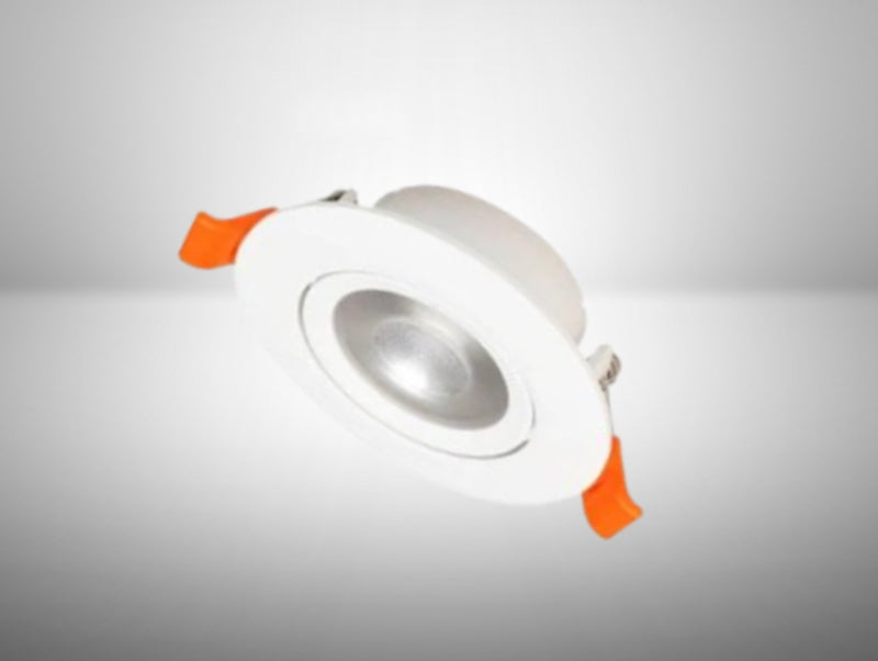 גוף תאורה שקוע תקרה עגול ומתכוונן FSL OPTIC בגימור לבן עם תופסנים כתומים