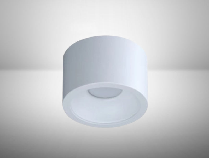 גוף תאורה צילנדר OMEGA RAY עגול ולבן במראה נקי, מותקן בתקרה.