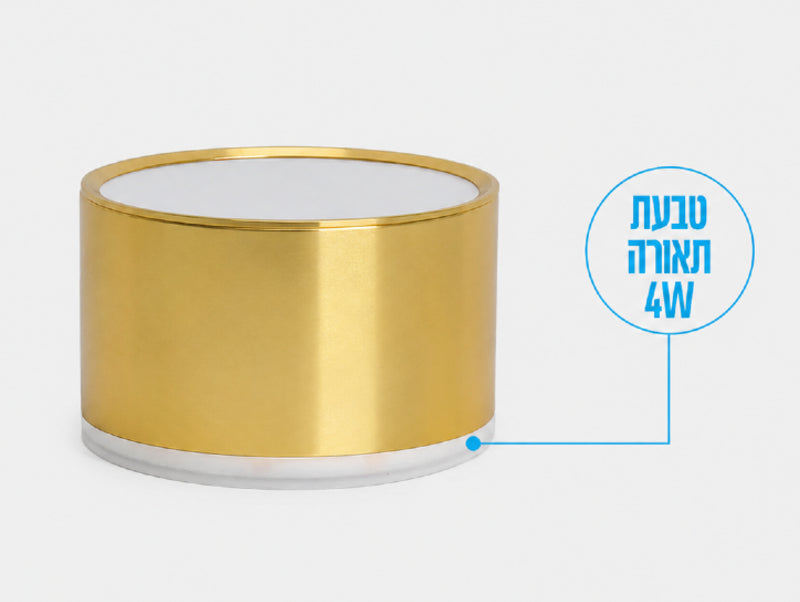 גוף תאורה צמוד תקרה גלילי בגימור זהב על רקע לבן