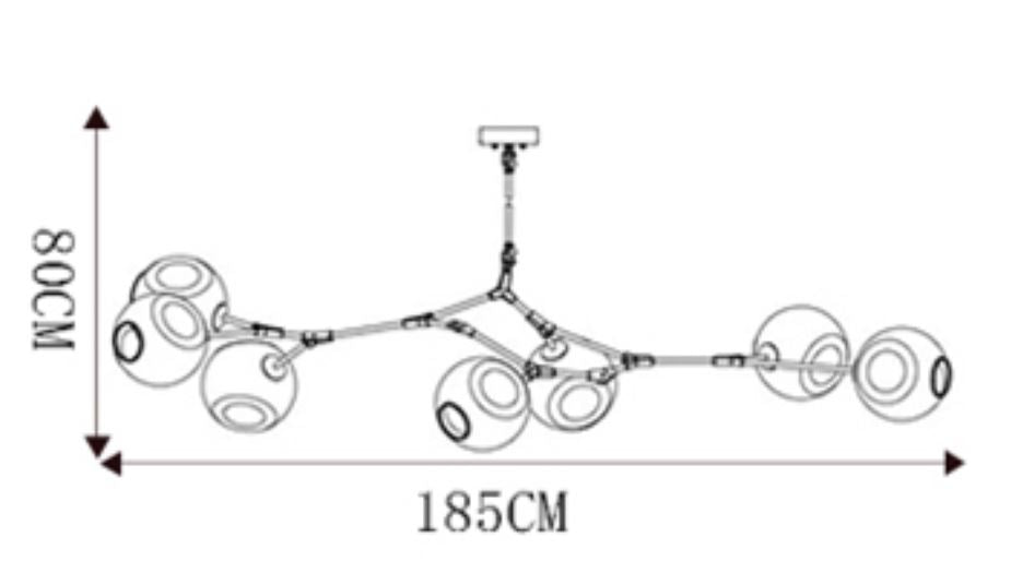 מידות של מנורת תלייה DECO GLASS 185CM