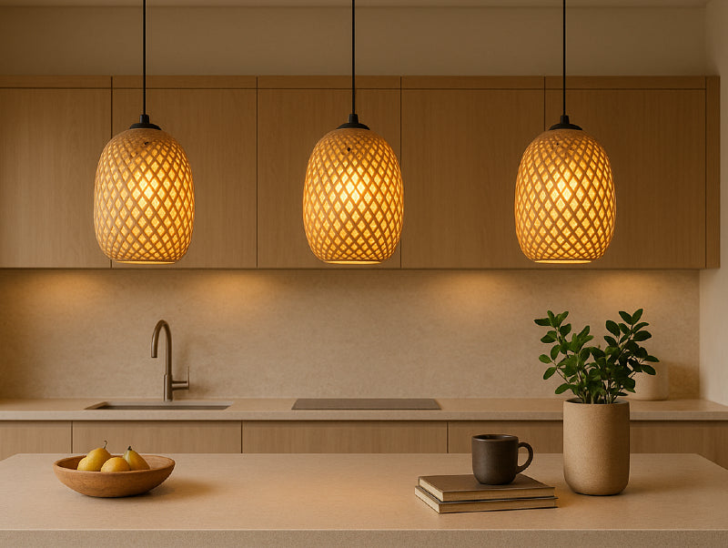 שלוש מנורות תלייה PEI נכח אי במטבח